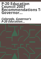 P-20_Education_Council_2007_recommendations_to_Governor_Ritter